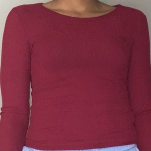 Burgundy tight fitted long sleeve t-shirt